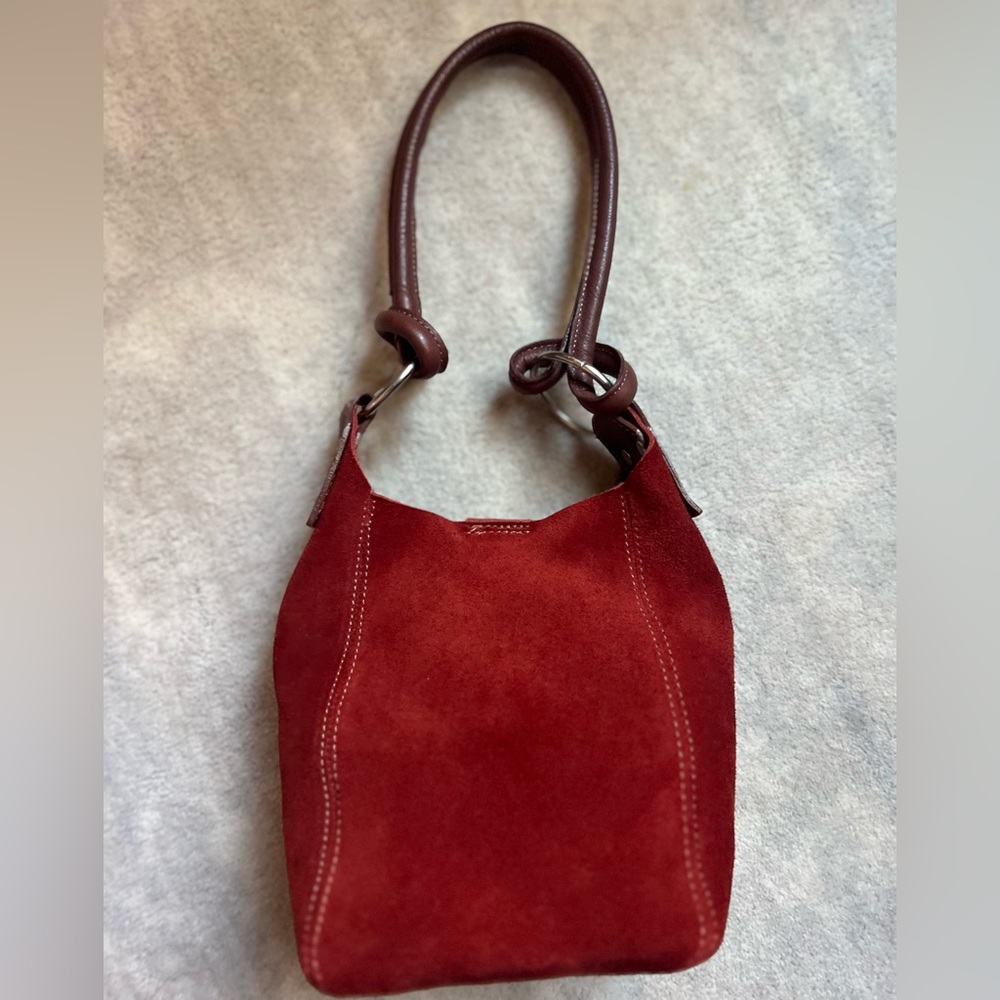 Red Suede Women's Bag.  Use on shoulder or hand.